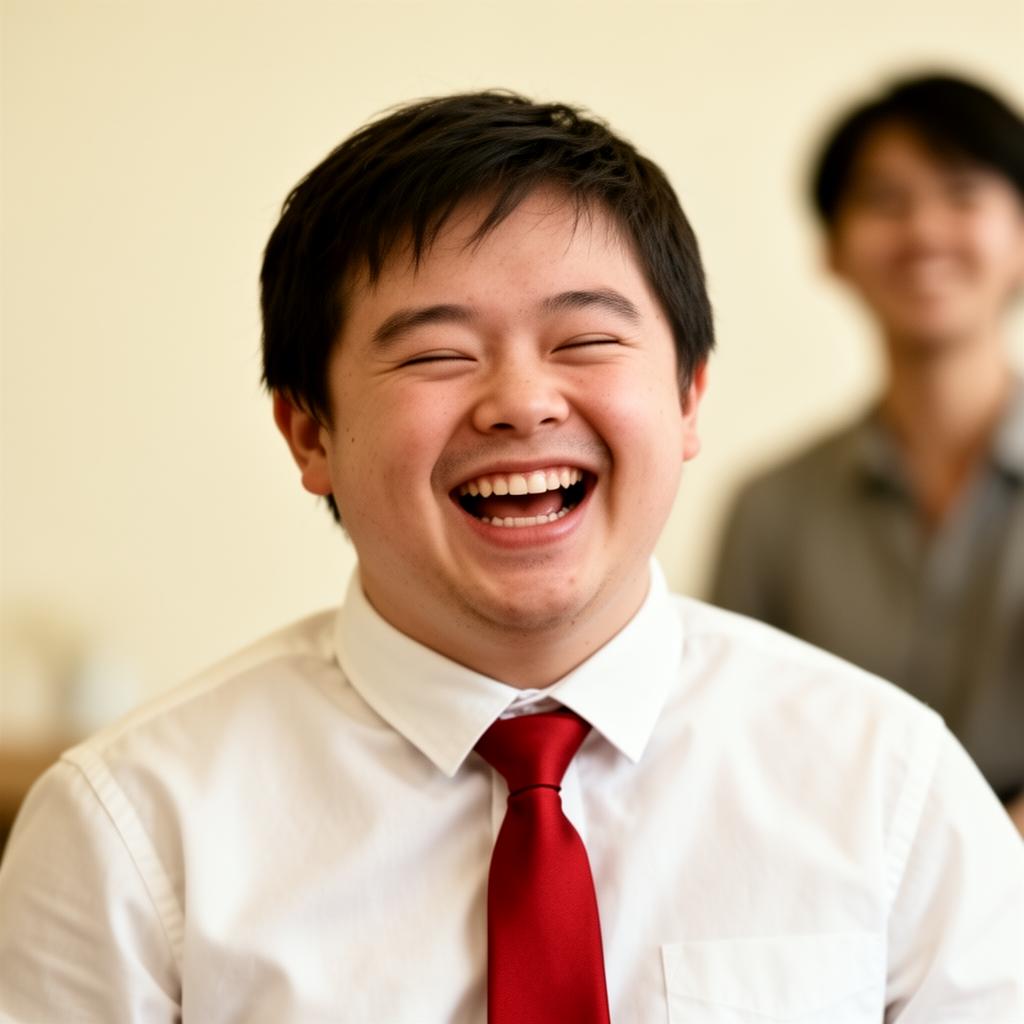 A young man laughing during a moment of support