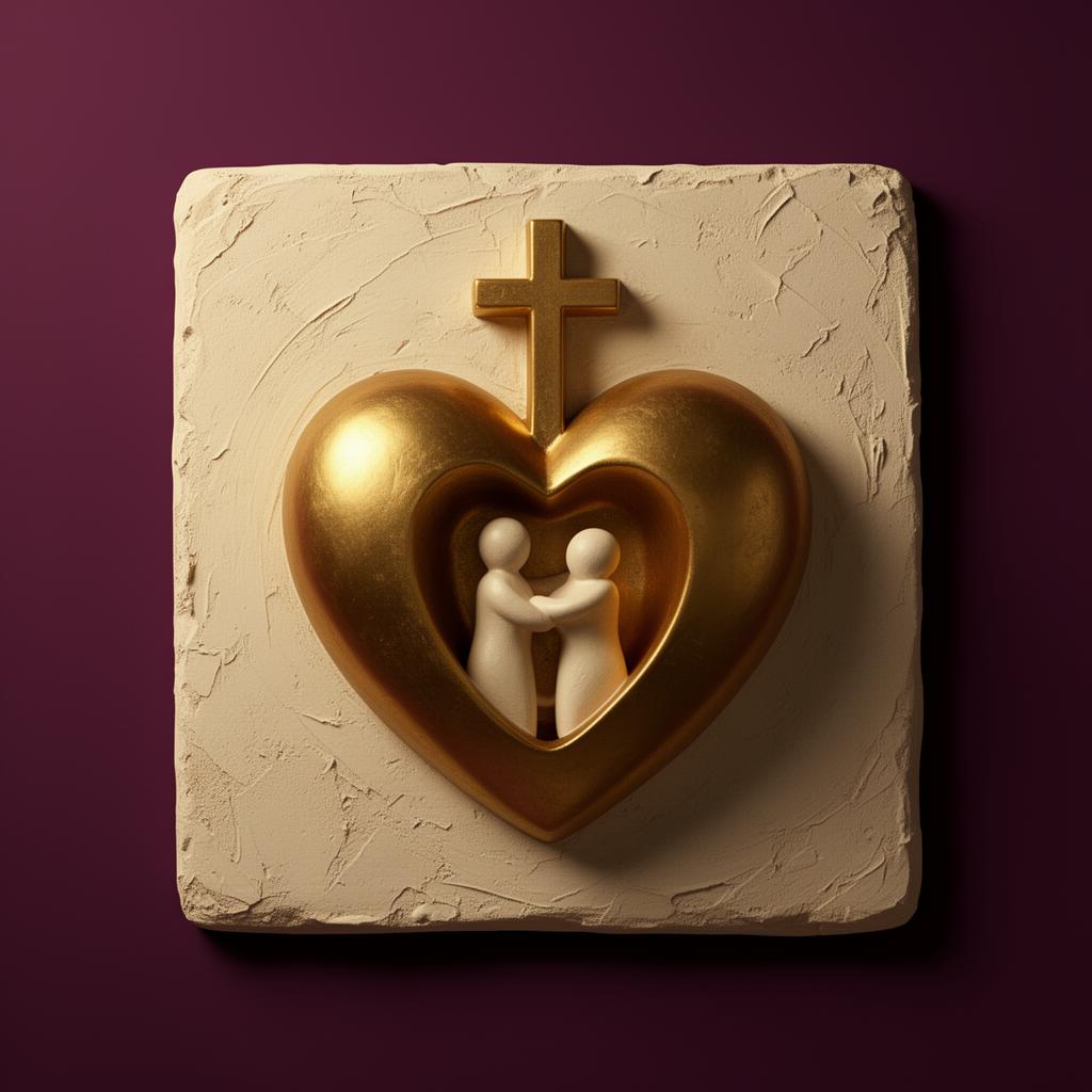 Sculptural heart and cross motif